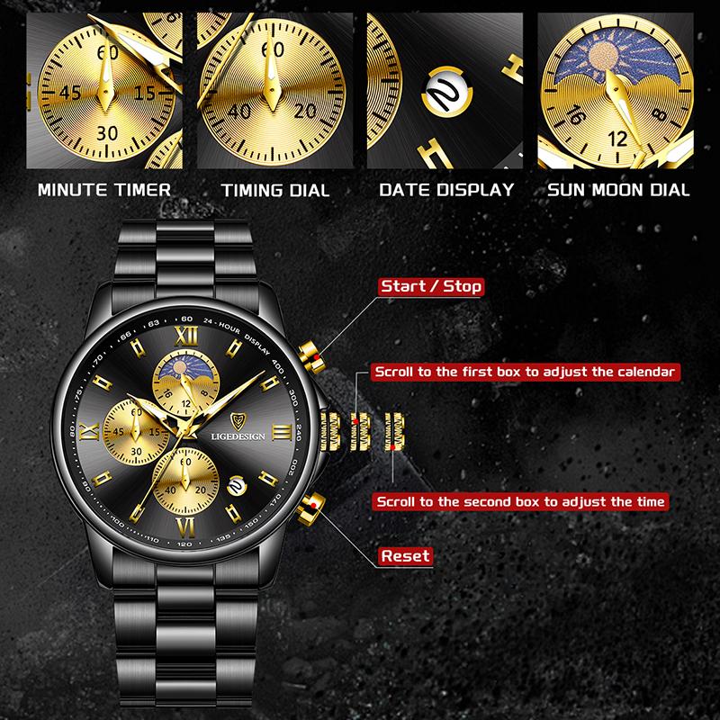 New Business Men Watch Fashion Sports Chronograph Military Watches For Men Stainless Steel Waterproof Quartz Wristwatch