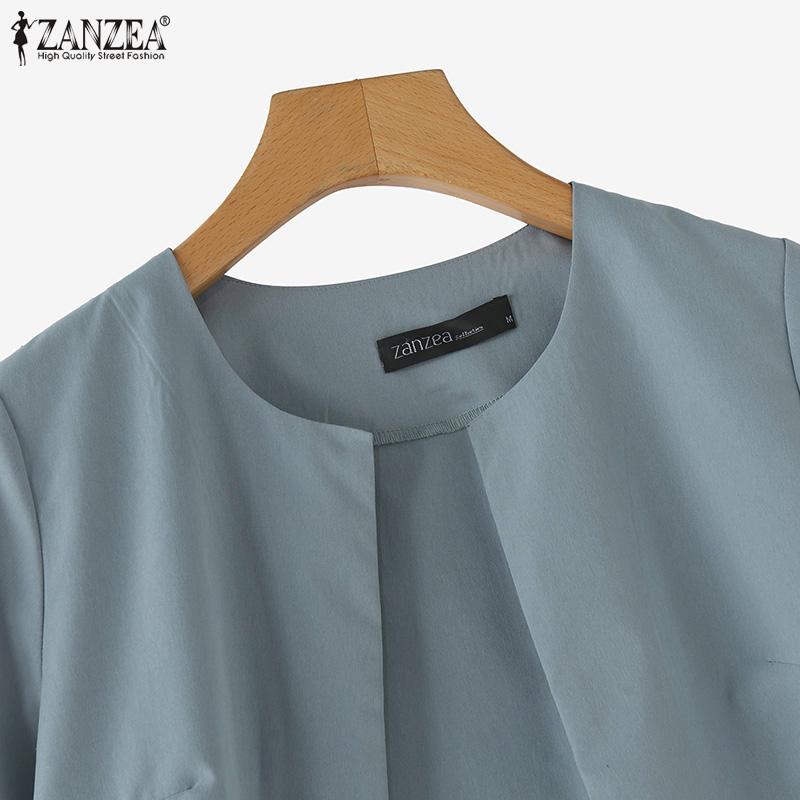 ZANZEA Women Casual O-neck Solid Color Short Sleeve Blouse