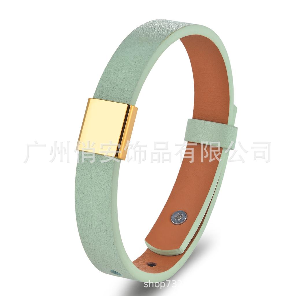 Men'S And Women'S Genuine Leather Bracelet, Simple Stainless Steel Smooth Surface Lettering Cowhide Bracelet Diy Leather Bracelet
