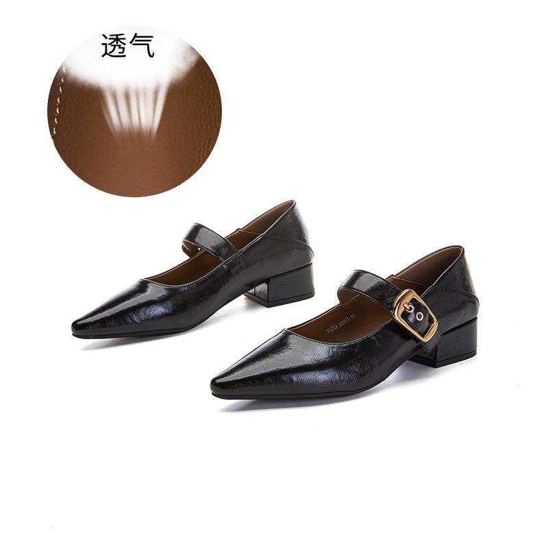 

Sheepskin pad pointed Mary Jane shoes women s 2025 spring new shallow mouth small leather shoes British style single shoes retro women s shoes 35 чёрный