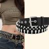 Rivet Hollow Bullet Decoration Belt  Leather Studded Goth Rock Wild Adjustable Women Punk Black Belt