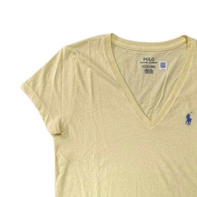 Polo Ralph Lauren Solid Color Logo Embroidered V-Neck Short Sleeve T-Shirt Women Tops Yellow 211682523-089