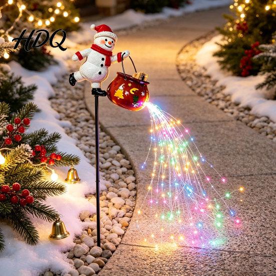 Fairytale Style Lawn Lights Christmas Garden Stake Light 3D Santa/Snowman Holding Glowing Cauldron Yard Weather Resistant Decorations Lamp