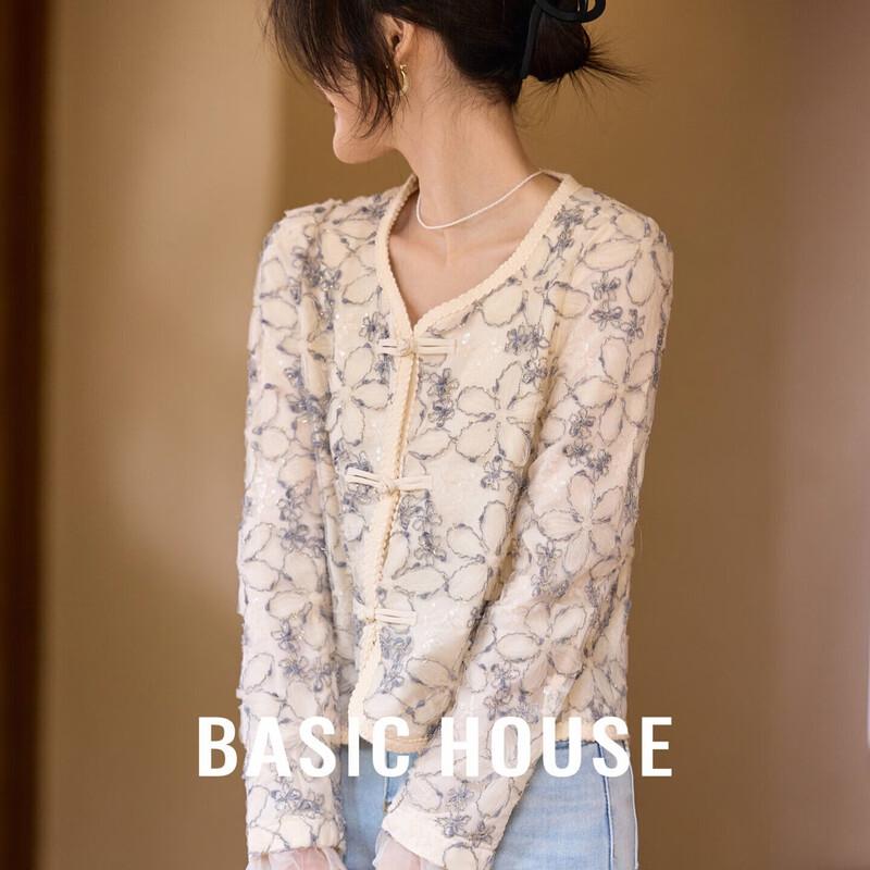 Basic House Women s 3D Floral Embroidered Knit Top US 7