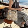 Summer vacation drawstring lined fishing net woven bag