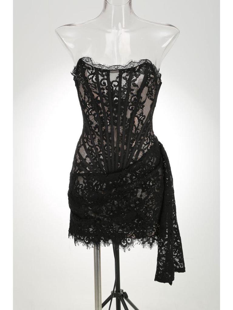 Rochie Elegantă Tip Top Tub cu Dantelă în Talie - Stil European și American