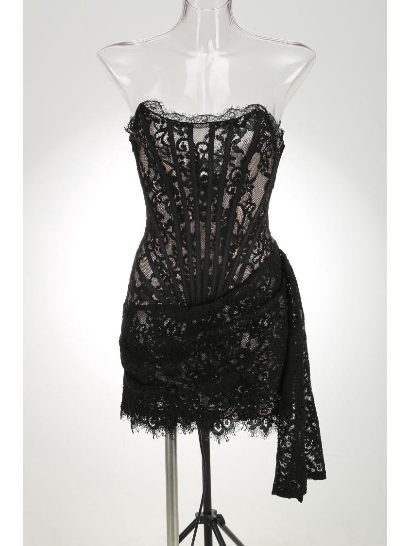 

Элегантное платье-топ-труба с кружевной талией - Европейский и американский стиль Extra Small