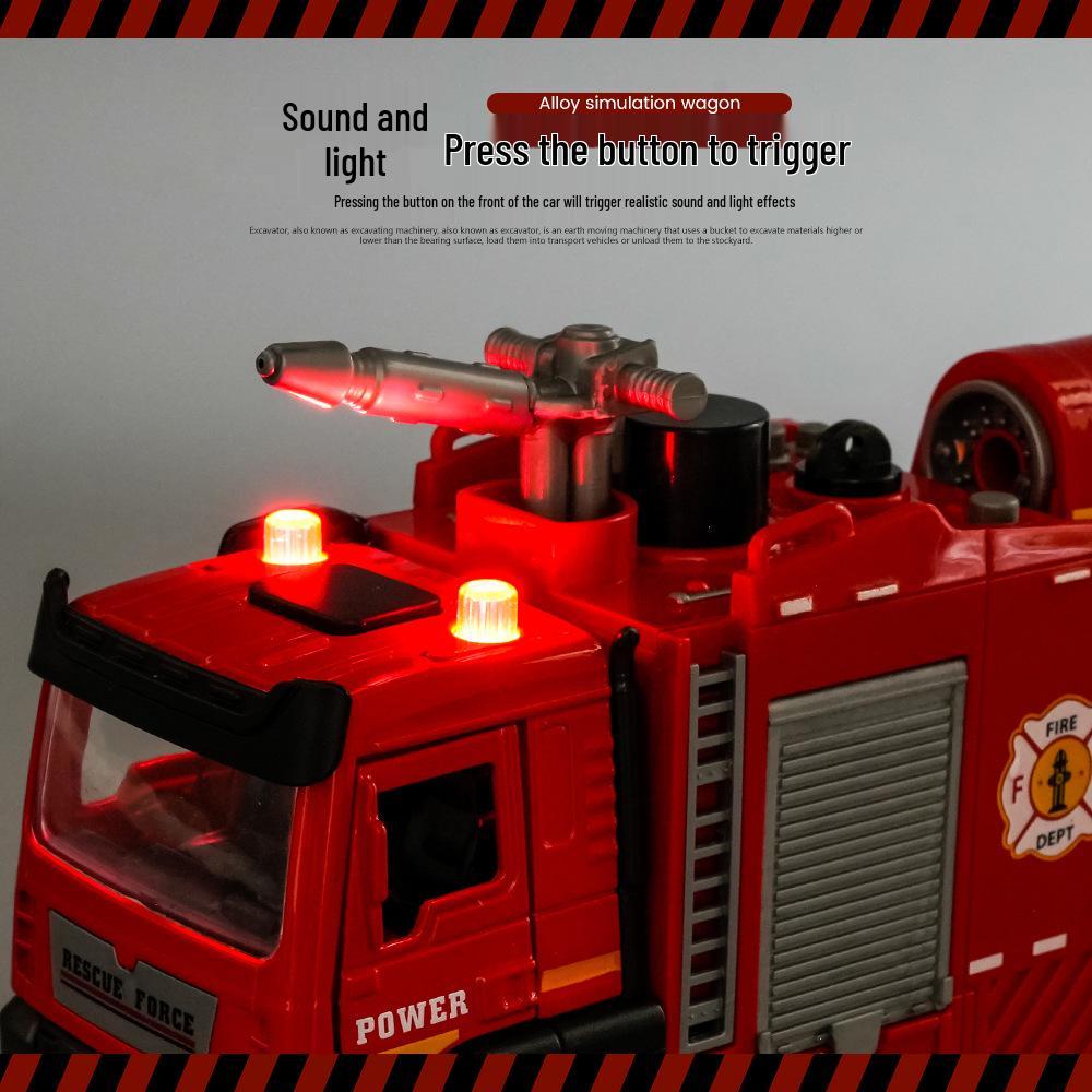 (Boxed) 1:32 Alloy Fire Truck Engineering Model Toy Ornament with Water Spray Simulation