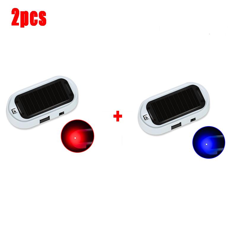 2 szt. LED Samochodowe Fałszywe Światło Bezpieczeństwa Zasilane Solarnie Symulowany Alarm Bezprzewodowe Ostrzeżenie Lampa Ostrzegawcza Antykradzieżowa Migające Światła Imitacyjne