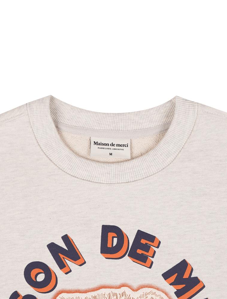 LA MAISON STUDIO Women'S Cute Bear Friends Embossed Logo Crop Sweatshirt Oatmeal (Fce1Ts308W)