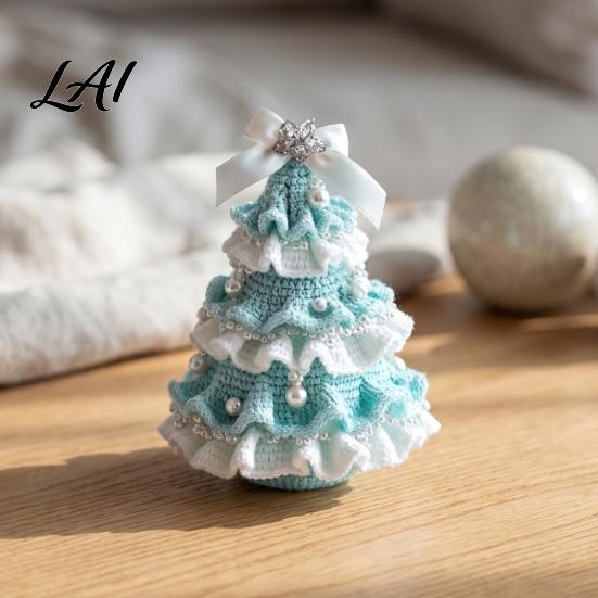Decorative Yarn Tree for Bookshelves DIY Crochet Christmas Kit Beginner-Friendly Xmas Craft Kit with Bow Handmade Fairy Tale Project And Faux