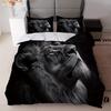 Majestic Black Lion In Artistic Style, Bold And Graceful 3D Print Duvet Cover Set, Luxury Animal Bedding For Bedroom Decor