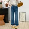 2026 Plus Size Women's High Waist Embroidered Stretch Jeans - Slimming, Cropped, Wide Leg for Spring/Autumn