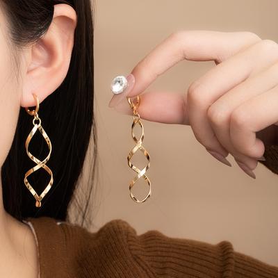 Metal Wind Wave Earrings, High-End Minimalist Geometric Spiral Ear Hook Personalized Curve Ear Buckle Female