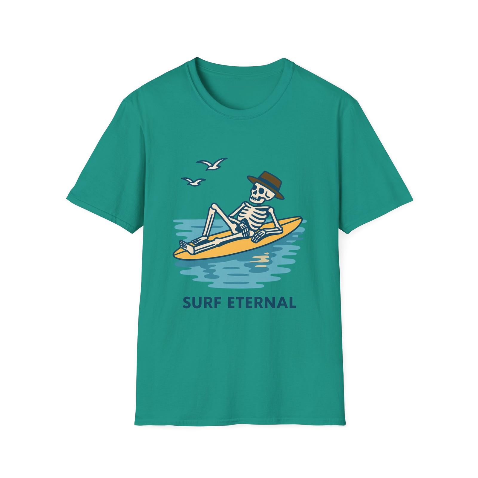 Unisex Softstyle T-Shirt Skeleton Surfboard Beach Summer Relaxation S разноцветный