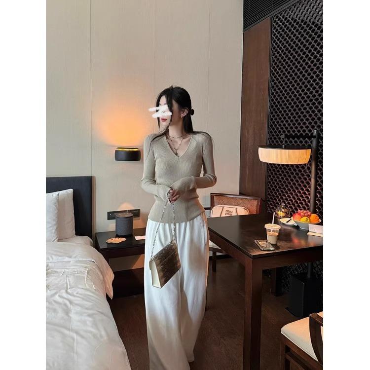 Pure Desire Spice Girl Design Collar Slim and Thin Long Sleeve Knitted Inside Women's Autumn Personalized Sweater Base