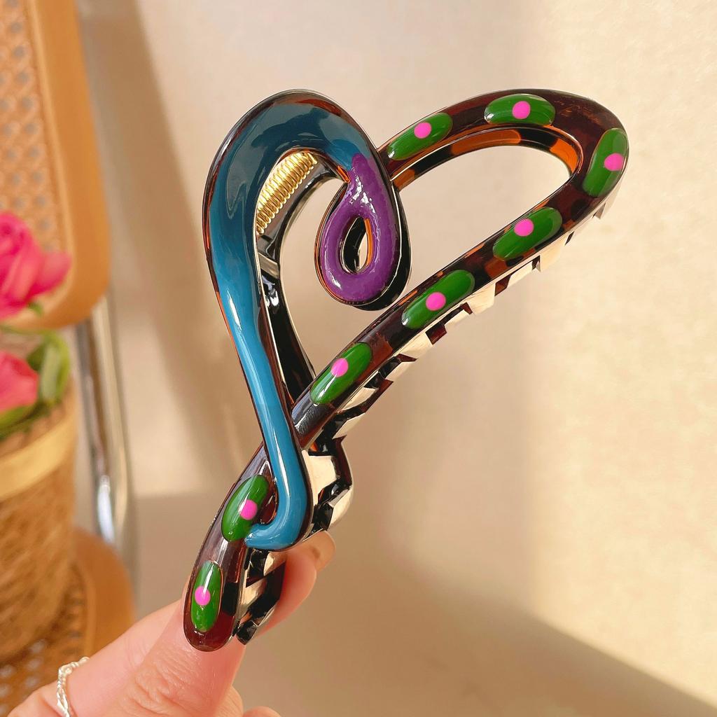 2PCS Elegant Heart Wave Hair Claw Clips Acrylic Strong Grip Shark Clips For Women Hair Accessories