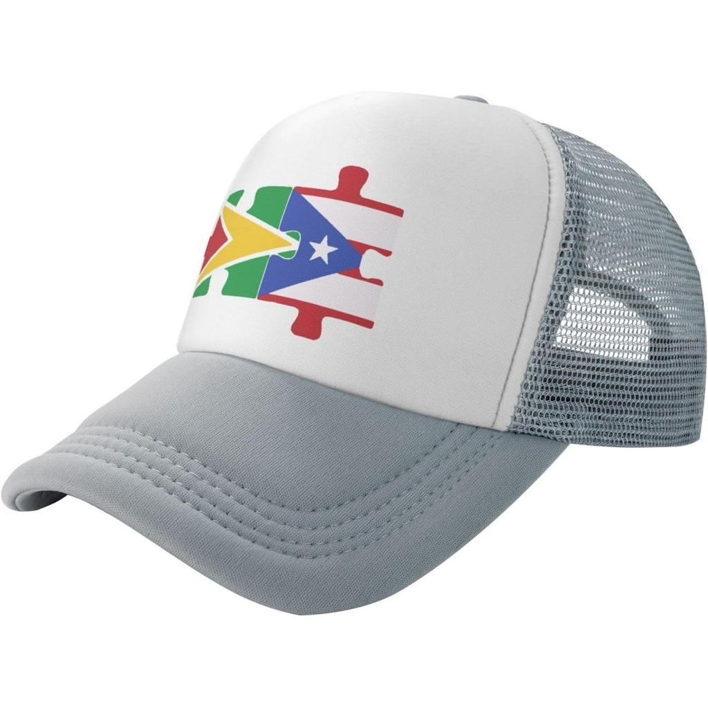 Guyana Puerto Rico Puzzle Flag Trucker Hat Mesh Baseball Snapback Cap Unisex Casual Adjustable