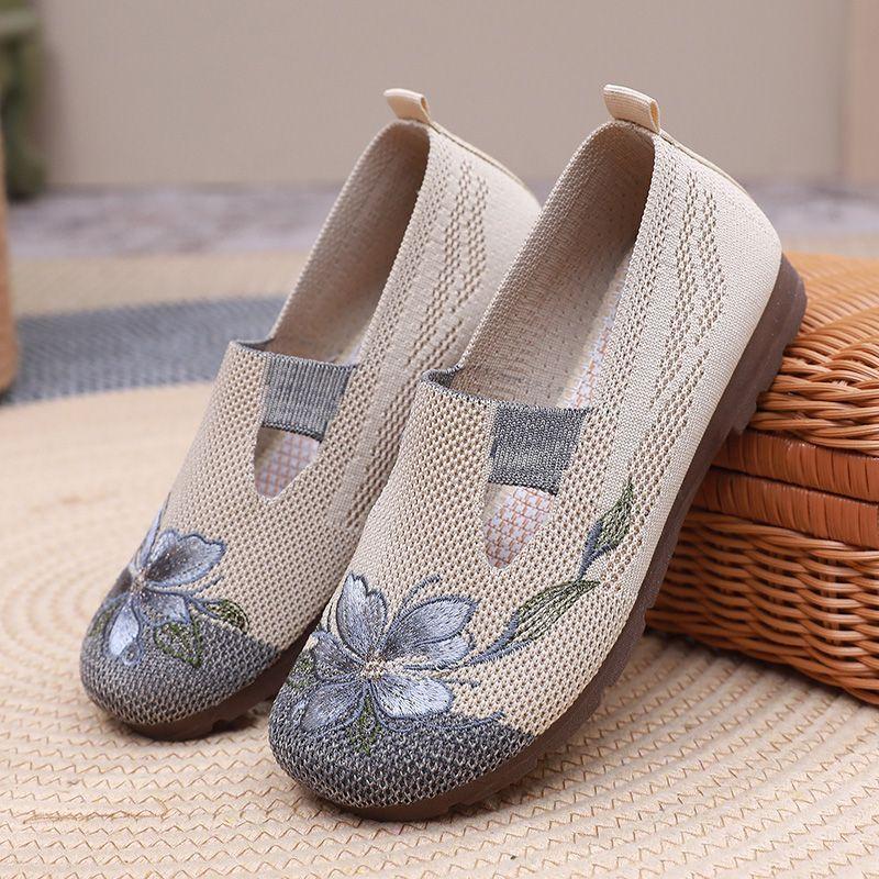 Casual Round Toe Breathable Slip On Woman Footwear Spring Autumn New Arrival 2025 Original Offer 39 Embroidered Shoes for Women