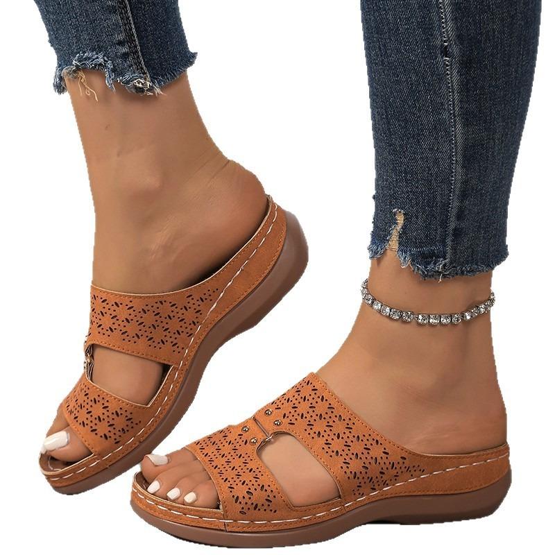New Oversized Women's Shoes and Slippers with Hollowed-out Rivets and Wedge Heels Devotion