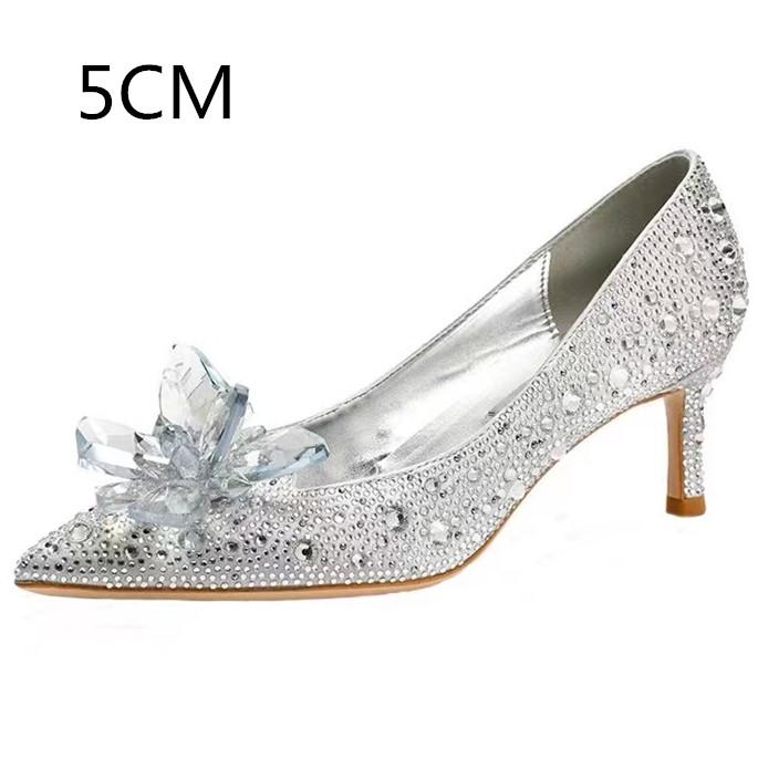 Grey Women's Crystal Wedding Shoes High Heels 2025Autumn New Silver All Diamond Bridal Shoes Water Diamond French Single Shoes