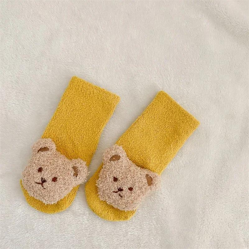 Cartoon Bear Baby Socks Girls Boys Newborn Anti Slip Soft Warm Winter Autumn Toddler Indoor Floor Thick Socken Infant Stockings