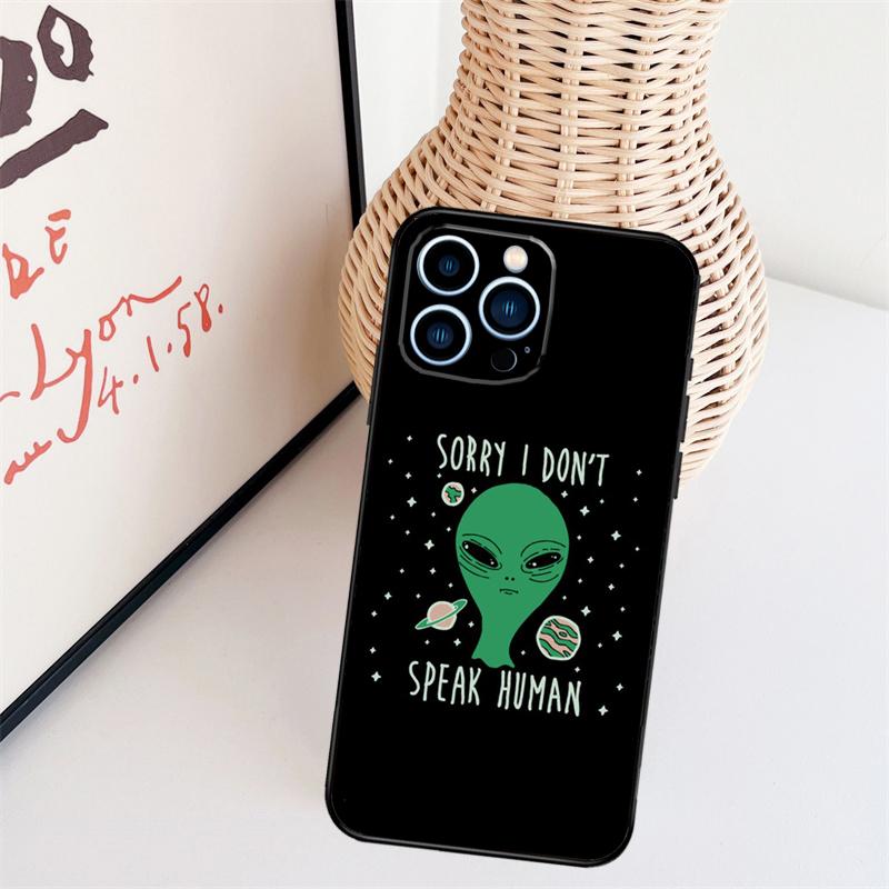 Cartoon Space Alien UFO Case For iPhone 11 12 13 14 16 15 Pro Max Mini X XS Max XR Plus Cover Coque