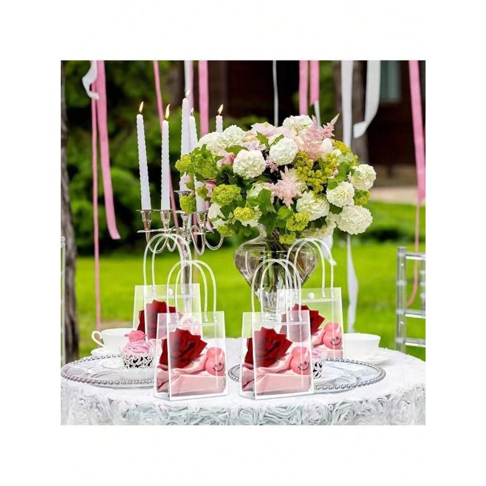 1pc Plastic Gift Bags with Handles, Reusable Transparent Snap Pvc Tote Bags for Mother's Day, Easter, Christmas, Wedding