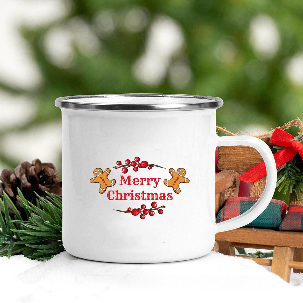 Holly Deer Print Mug Drink Juice Coffee Mugs Kids Enamel Milk Oat Mugs Merry Christmas Cups Home Party Decoration Xmas Eve Gift