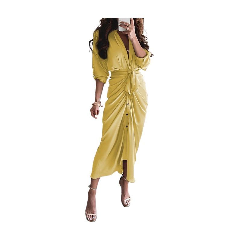 Wish summer long sleeve button short sleeve print dress long dress elegant