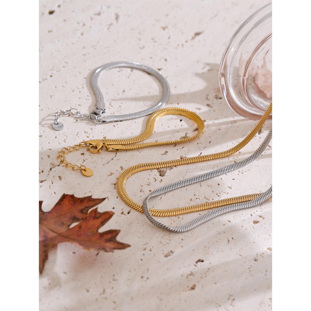 Yhpup Quality Minimalist Metal Snake Chain Necklace Bracelet Waterproof Stainless Steel Versatile Daily Women Men Unisex Jewelry