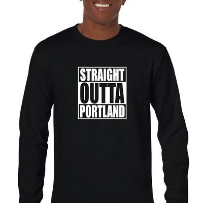Straight Outta Portland Pride City Funny Black Mens Cotton Long Sleeve T-Shirt