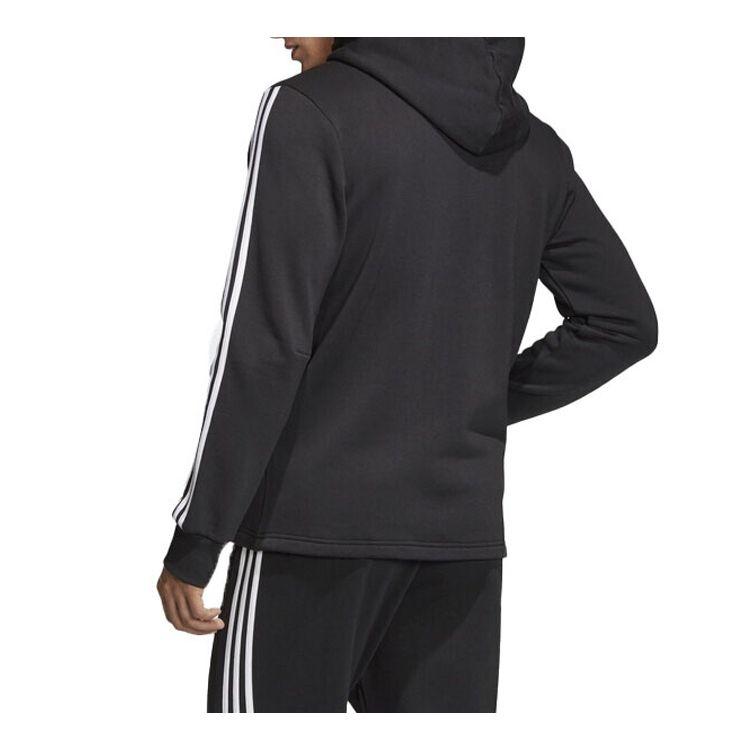 Adidas Printed Three-Stripes Fleece-Lined Hooded Knit Jacket Men Jackets Black DQ1455
