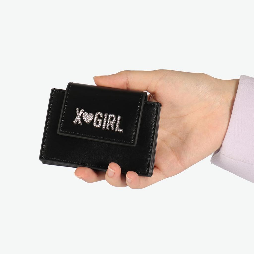 X-Girl Rhinestone Label Card Case, 105252054012, Black, One Size