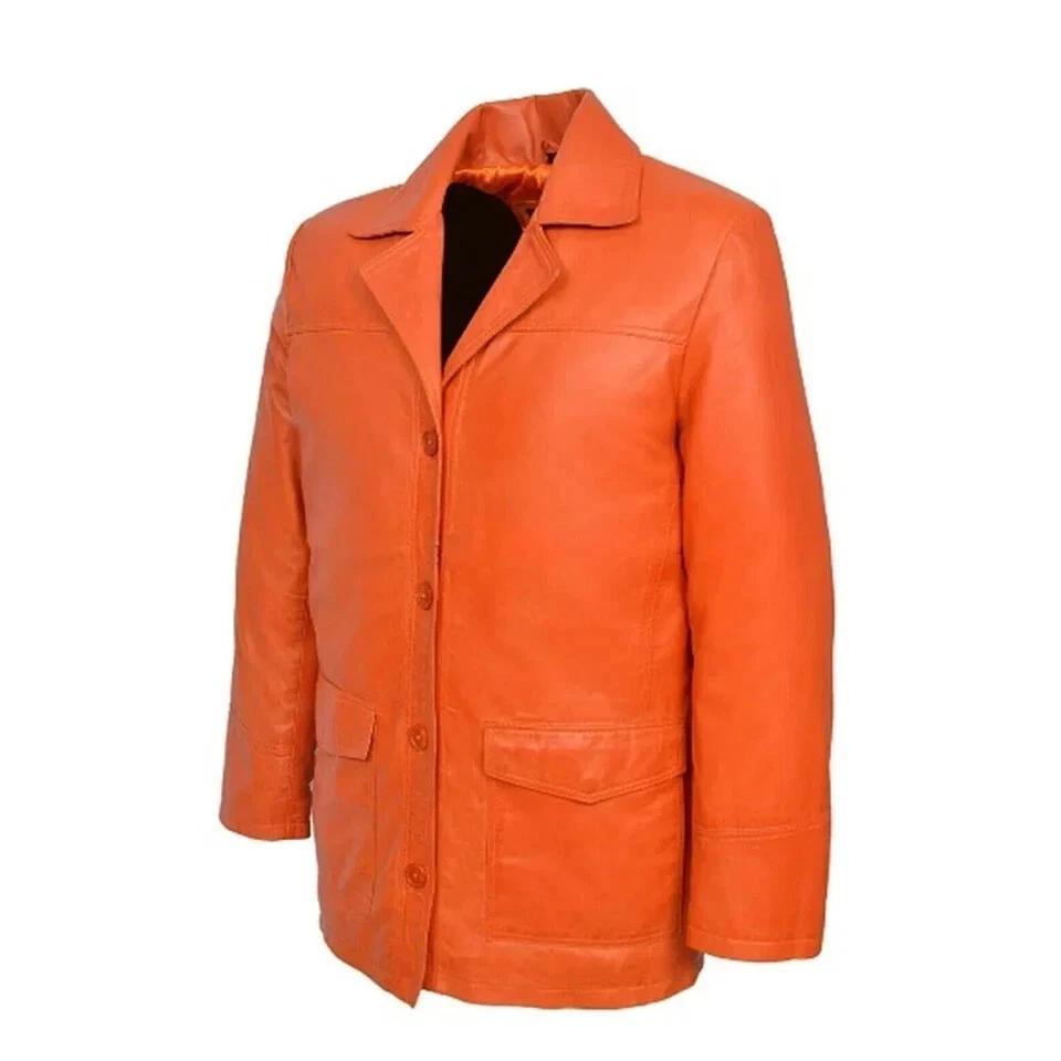 

Мужской пиджак оранжевый ручной работы из натуральной кожи ягненка формальный стильный модный мягкий крой 3XL оранжевый