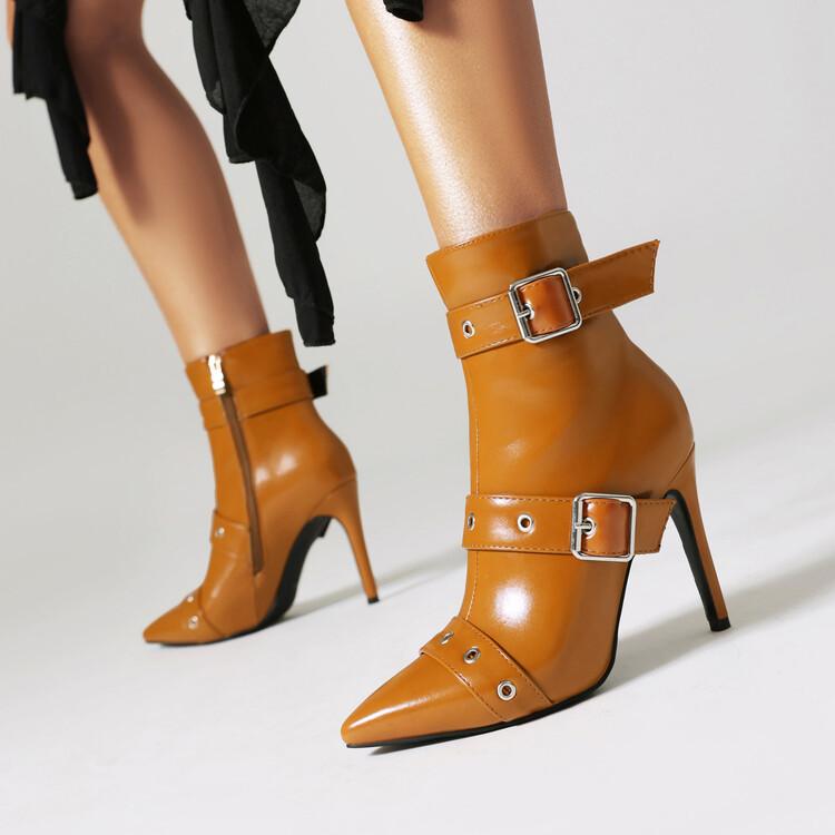 

Stiletto Heels Women Ankle Boots Pointed Toe Side Zipper Belt Buckle High-heeled Women s Boots 39 жовтий