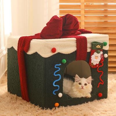 Arena para gatos universal de Navidad para las cuatro estaciones, casa cerrada cálida para invierno, cama para gatos, villa, arena para perros, suministros para mascotas