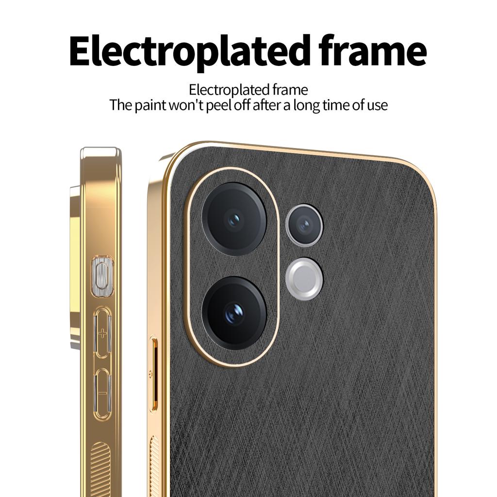 For vivo V60 5G Case Electroplating Silk Texture PU+TPU Phone Back Cover