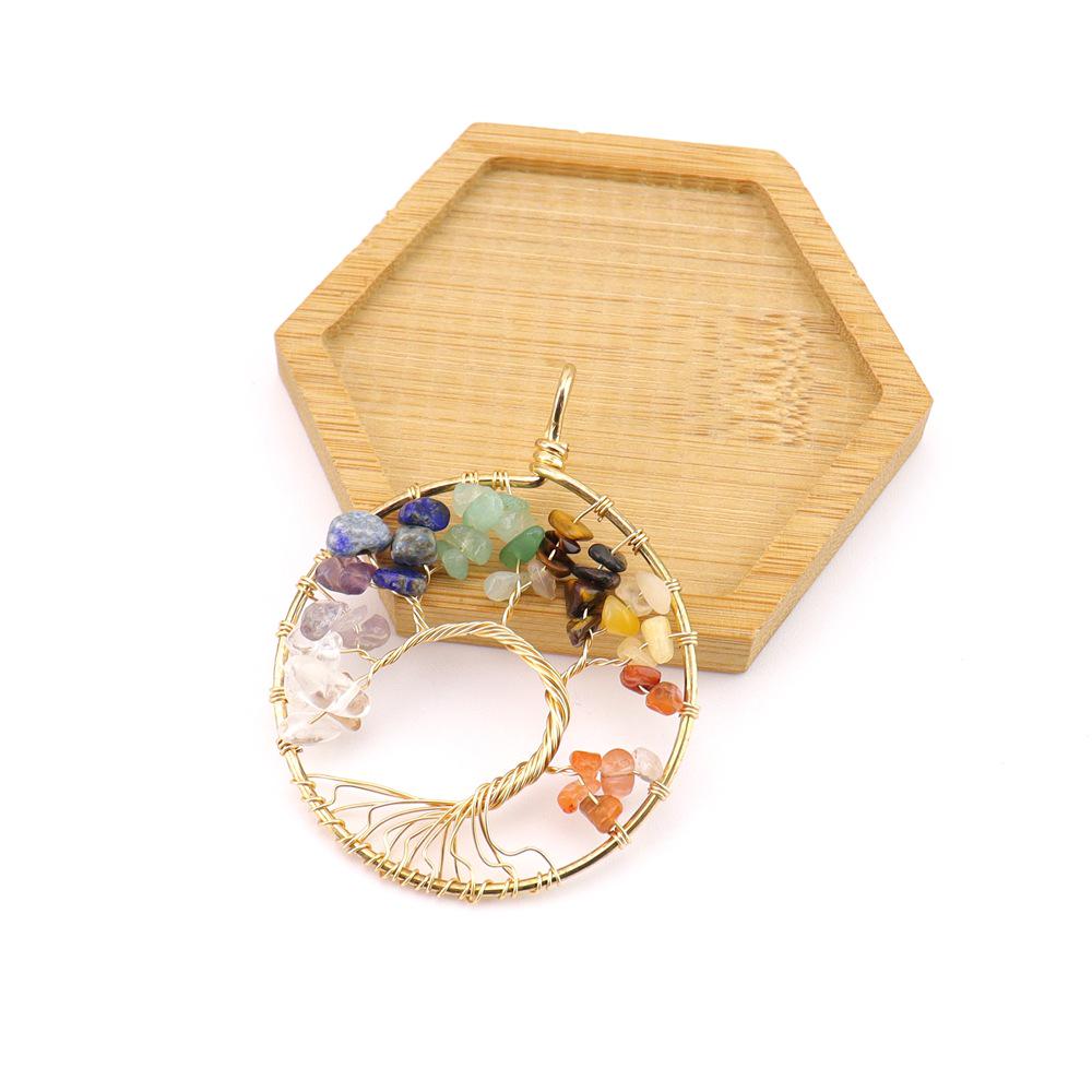 Seven-Color Natural Crystal Tree of Life Necklace Pendant with Crushed Stone, N737