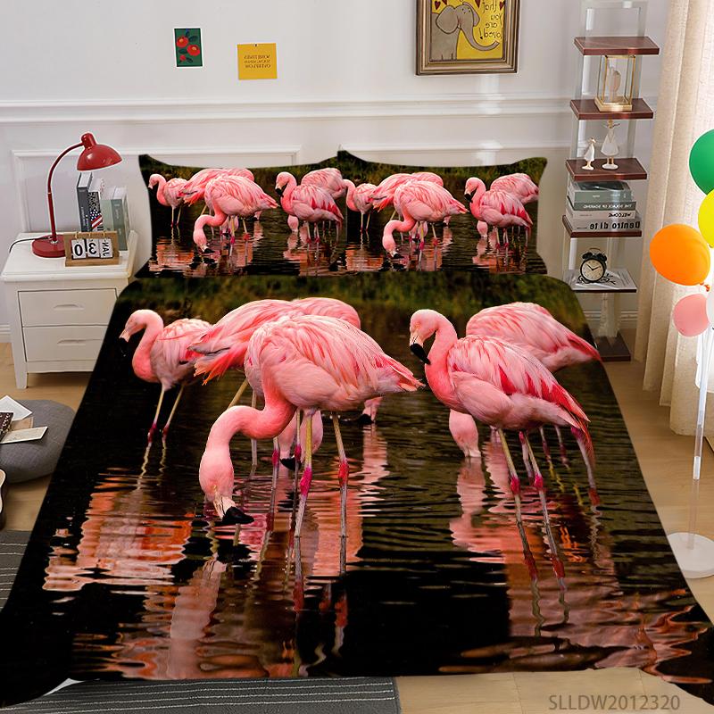Sada 3D povlečení Flamingo Zvířecí povlak na přikrývku Povlak na polštář 2/3 kusy AU240 * 270 v plné velikosti rychleschnoucí dekorativní povlak na přikrývku