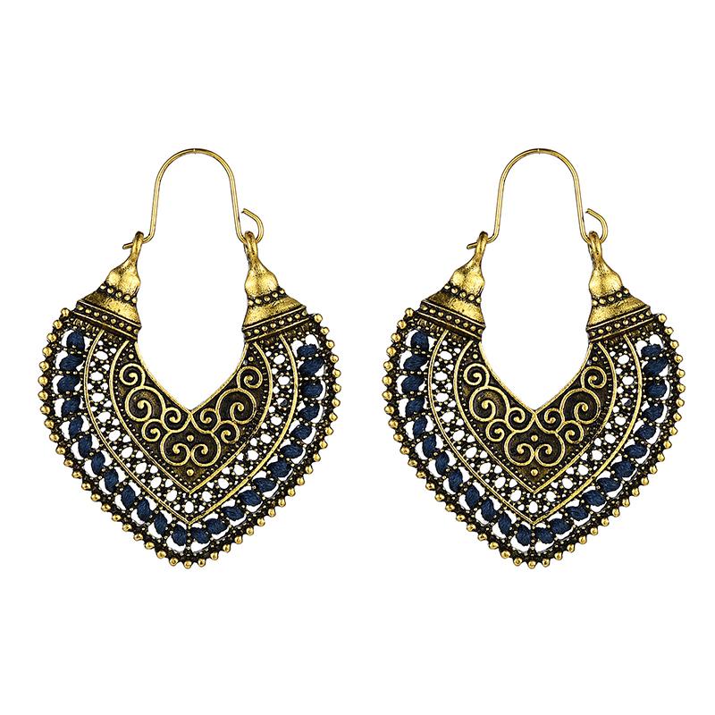 Bohemian Vintage Fashion Rope Wrap Earrings For Women Carved Hollow Geometric Drop Dangle India Earrings Boho Jewelry Wholesale