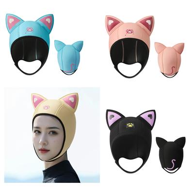 Cats Ears Diving Hood Hat 3mm Neoprene Wetsuit Hood Hat Swimming Cap with Adjustable Chin Strap for Snorkeling Swimming