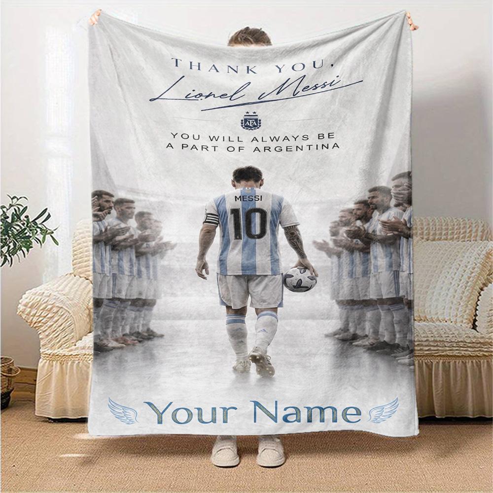 Football Messi Customize Your Name Blanket Gift Personalized Blanket Soft Warm Cozy for Office Office Chair Seaside Nap All-Season Use