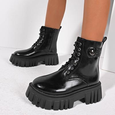 Fashion New Women Motorcycle Boots Casual Shoes Woman Leather Minimalist Classic Punk Female Goth Shoes Platform Boots Women Botas Mujer