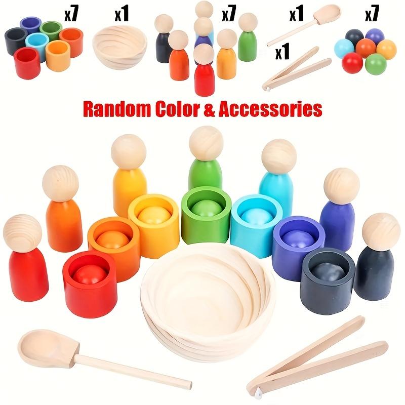 Wooden Classification Game Set, Rainbow Ball and Cup Color Classification Game, Fine Action Learning Toy, Puzzle Education Toy, Sensory Toy