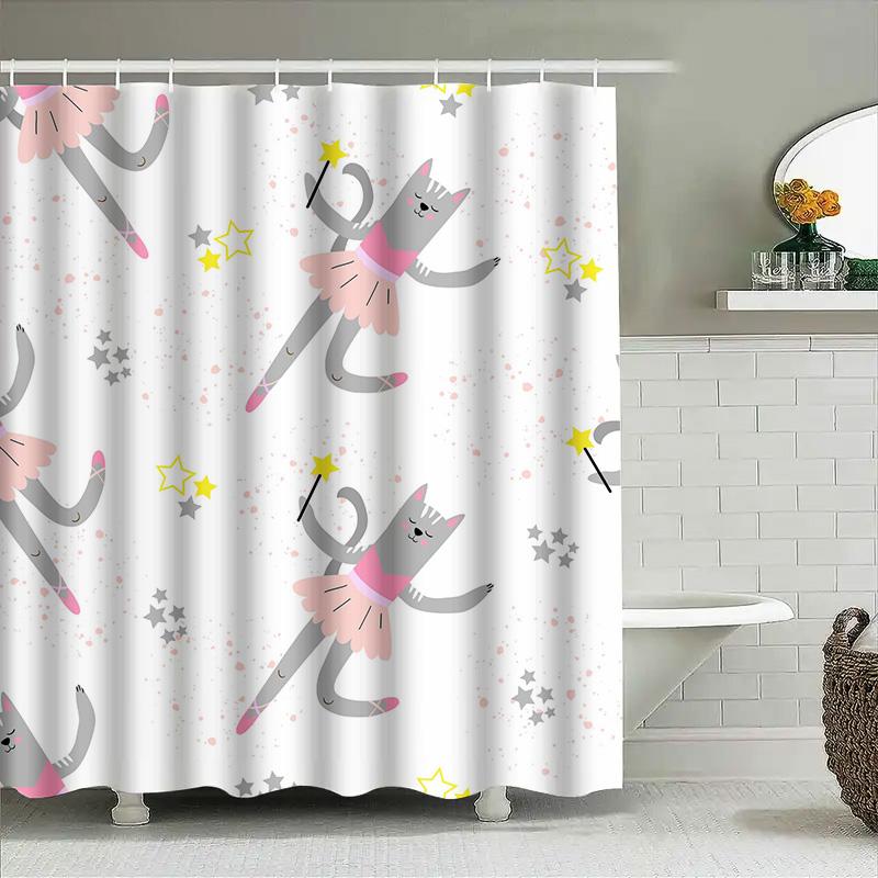 

Magic Ballet Cat Shower Curtain Decor – Pink Gray – For Kids Bathroom Modern Home Decoration Waterproof Fabric W60H190(CM)-1 Pcs