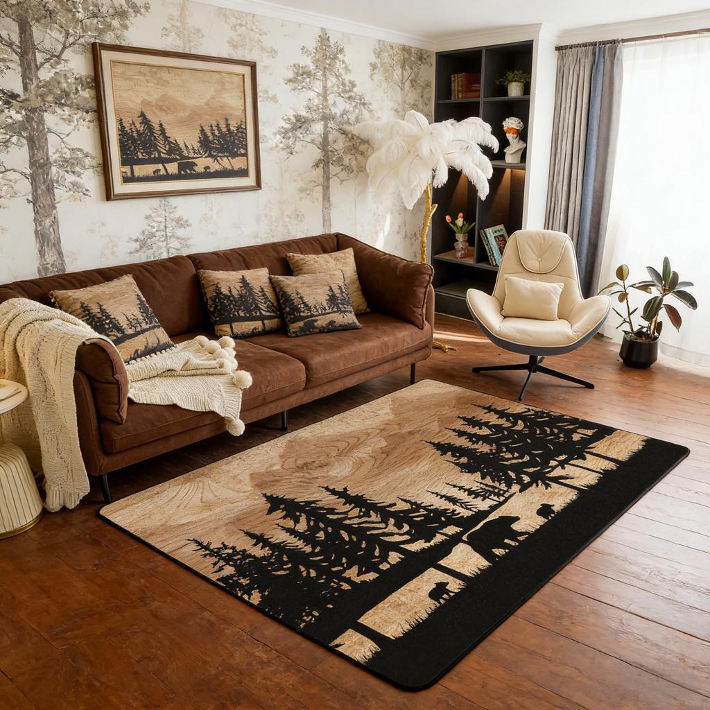 Erosebridal Farmhouse Deer Area Rug 5x7 for Living Room Camo Woodland Hunting Rugs for Bedroom Rustic Cabin Carpet Non Slip Wildlife Animal