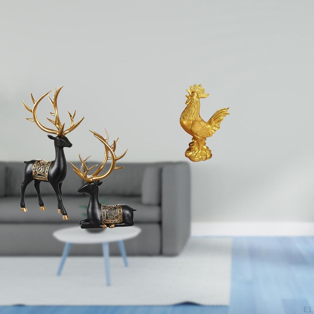 Reindeer Elk Resin Statue And Chicken Figurine Sculpture Collection for Cabinet Tabletop Wedding