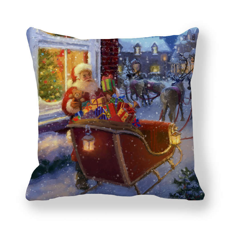 Merry Christmas Decorations Print Cushion Cover Home Living Room Sofa Decoration Square Pillow Cover 45x45cm