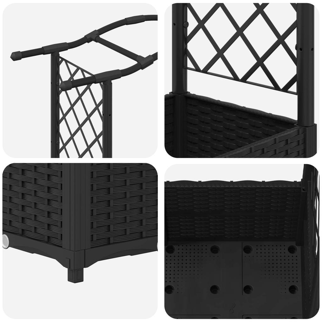Elevated Planter with Trellis and Hanging Roof Black 204 x 40 x 141 cm PP